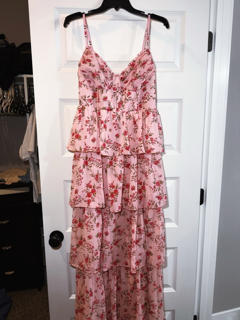 Birdy Grey Pink Tiered Floral Maxi Dress